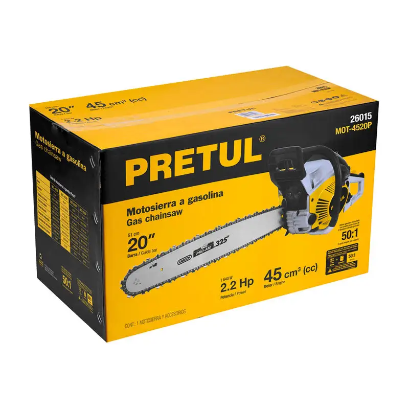Motosierra 45 cc gasolina con barra de 20", pretul