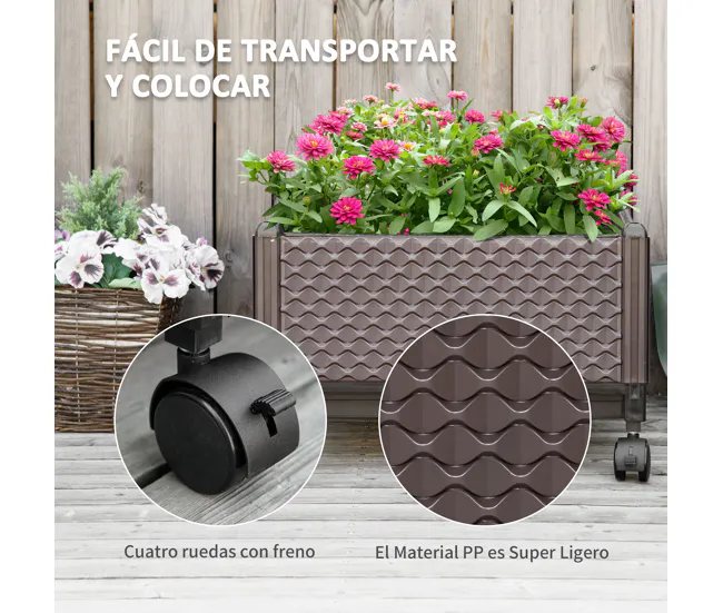 Outsunny Jardinera de Plástico con Ruedas Macetero de Jardín con Agujeros de Drenaje para Cultivo de Plantas en Exterior P...