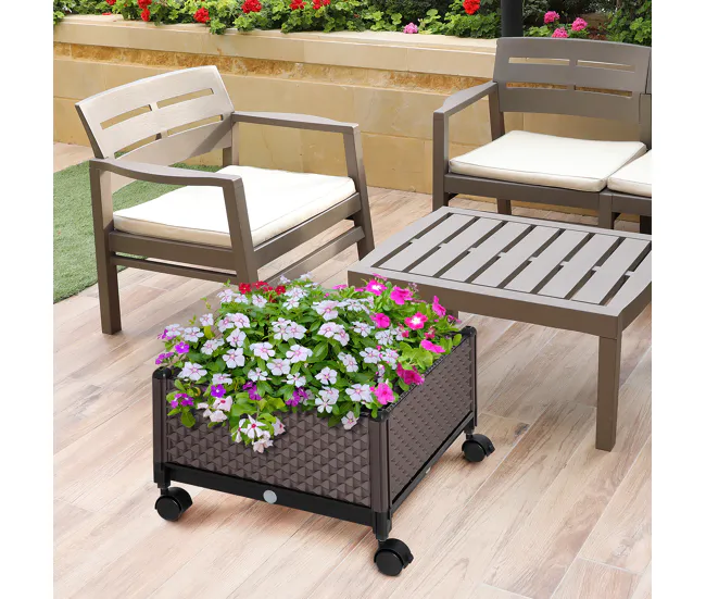 Reemplazo OEM Certificado Outsunny Jardinera de Plástico con Ruedas Macetero de Jardín con Agujeros de Drenaje para Cultiv...