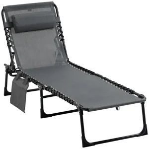 Outsunny Tumbona Plegable Tumbona Jardín Exterior con Respaldo Ajustable Reposacabezas Acolchado Bolsillo Lateral y Estruc...