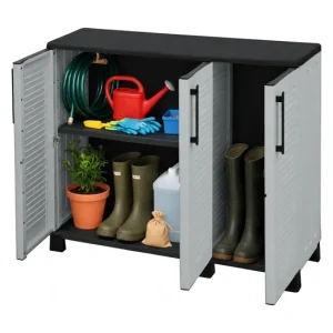 Armario exterior Dbelpann, Armario balcón multiusos, Mueble exterior 3 puertas, 100% Made Italy, 102x37h90 cm, Gris precis...