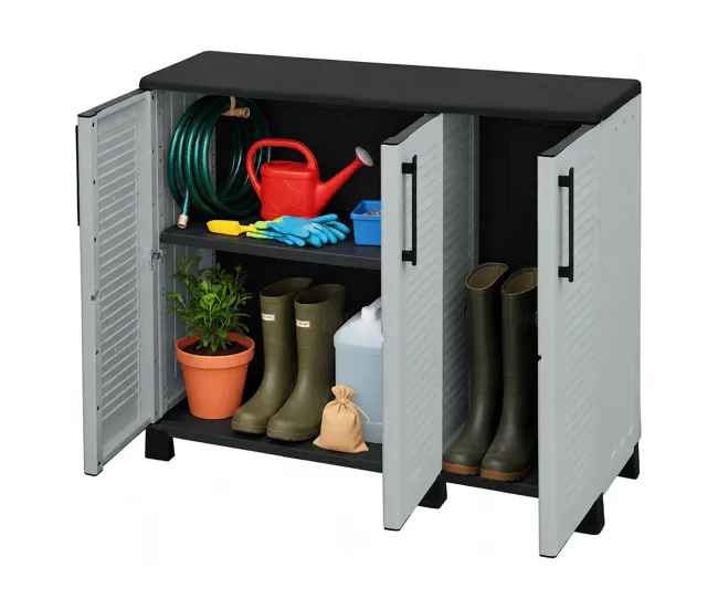 Armario exterior Dbelpann, Armario balcón multiusos, Mueble exterior 3 puertas, 100% Made Italy, 102x37h90 cm, Gris precis...