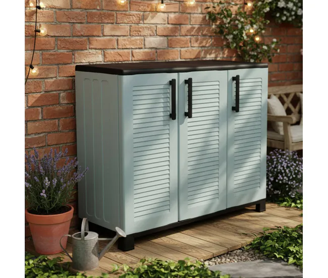 Armario exterior Dbelpann, Armario balcón multiusos, Mueble exterior 3 puertas, 100% Made Italy, 102x37h90 cm, Gris precis...
