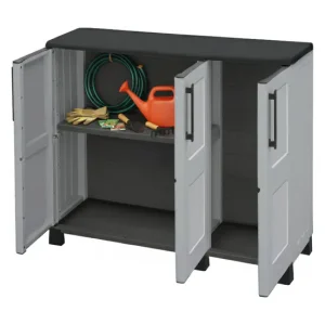 Armario exterior Dbelpann, Armario balcón multiusos, Mueble exterior 3 puertas, 100% Made Italy, 102x37h90 cm, Gris eviden...
