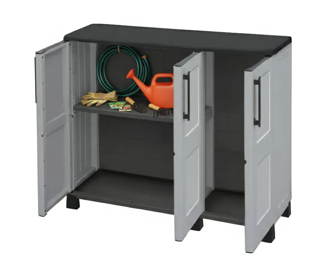 Armario exterior Dbelpann, Armario balcón multiusos, Mueble exterior 3 puertas, 100% Made Italy, 102x37h90 cm, Gris eviden...