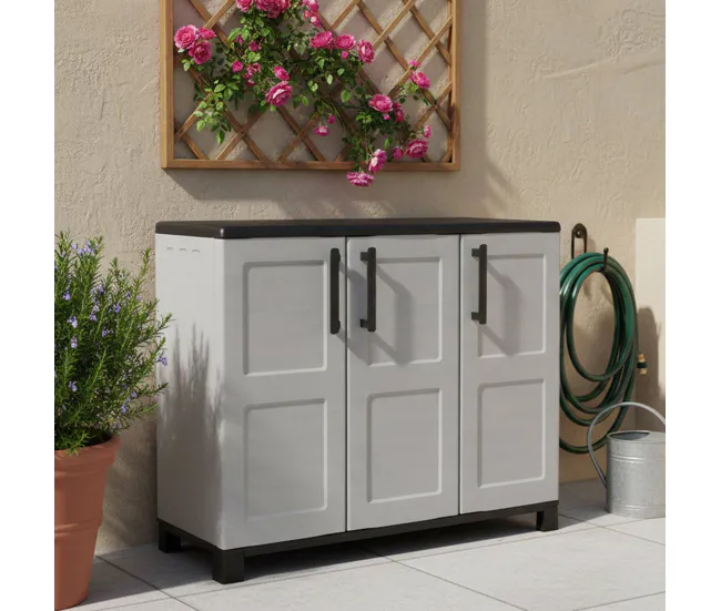 Armario exterior Dbelpann, Armario balcón multiusos, Mueble exterior 3 puertas, 100% Made Italy, 102x37h90 cm, Gris eviden...