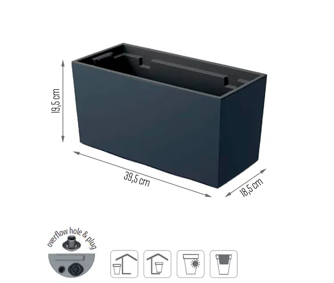 Jardinera Para Balcón Urbi Case , Dimensiones (Mm) 395X185X195, Color Antracita con Protección UV