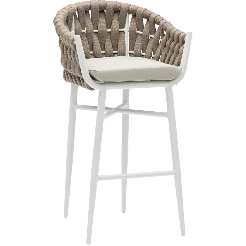 Manga Protectora para Rosales Sillón para barra de bar Meridian aluminio blanco cuerda greige y textil greige