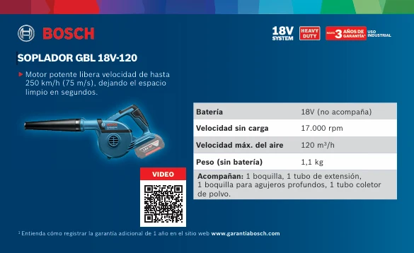 SOPLADORA INALÁMBRICA GBL 18V-120 BOSCH + CARGADOR + 2 BATERÍAS | Soplado y Aspirado |