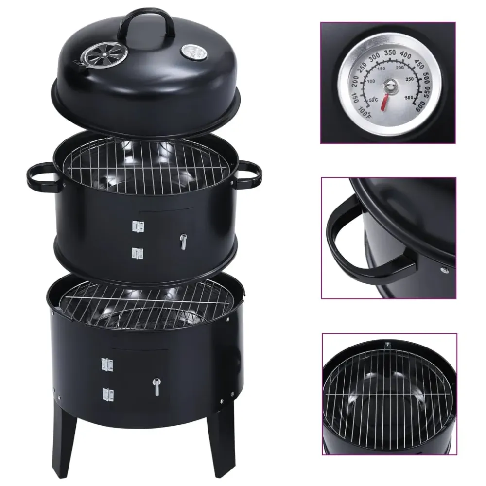 Alta Inflamabilidad Barbacoa 3 en 1 ahumador de carbón negro 80x40 cm