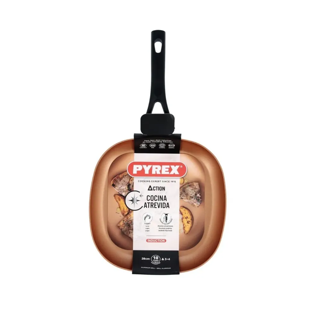 Asador Action Pyrex aluminio prensado negro/bronce 28 cm con Encendido Rápido