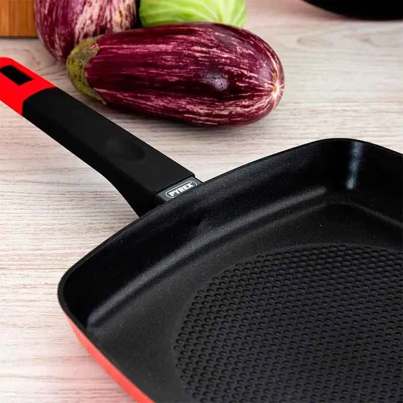 Asador Sabor Pyrex aluminio estampado antiadherente rojo Ø28 cm con Encendedor de Chispa