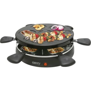 Camry CR6606 Raclette Grill, Parrilla Lisa/Rallada Antiadherente, 6 Reducido Sartenes, Desmontable, Termostato, 1200, Negr...