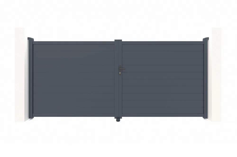 Certificado de Seguridad Puerta abatible 3m eiger al.180cm aluminio gris + 2 postes 20x20cm al.190cm