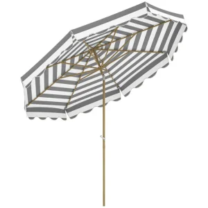 Leñ para Asador Outsunny Sombrilla Terraza Exterior Ø268 cm Sombrilla de Jardín con Ángulo Inclinable y Manivela Protecció...