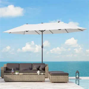 Outsunny Sombrilla Parasol Doble para Jardín 4,55x2,65x2,38 m Sombrilla Gigante Anti UV con Manivela para Exterior Patio T...