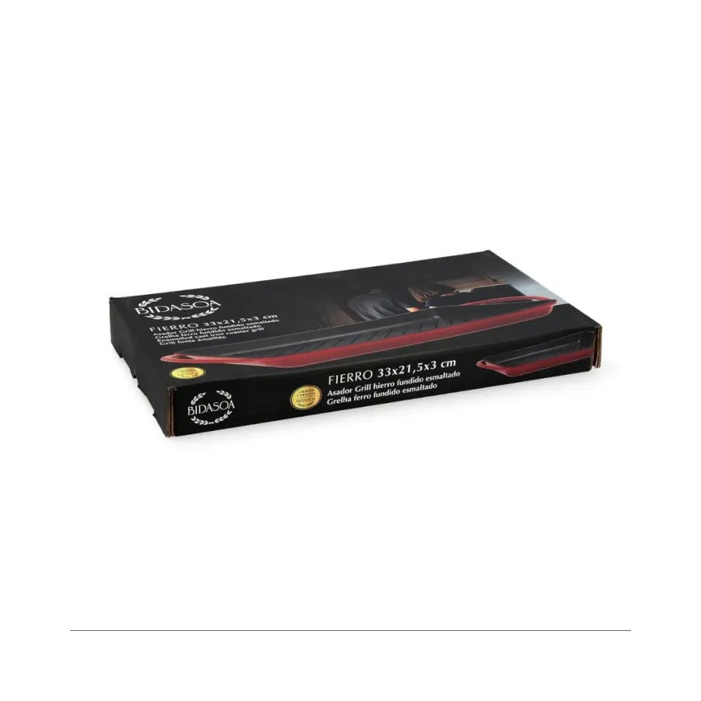Parrilla rectangular Fierro Bidasoa hierro esmaltado rojo/negro 40x22 cm sin Humo ni Olor