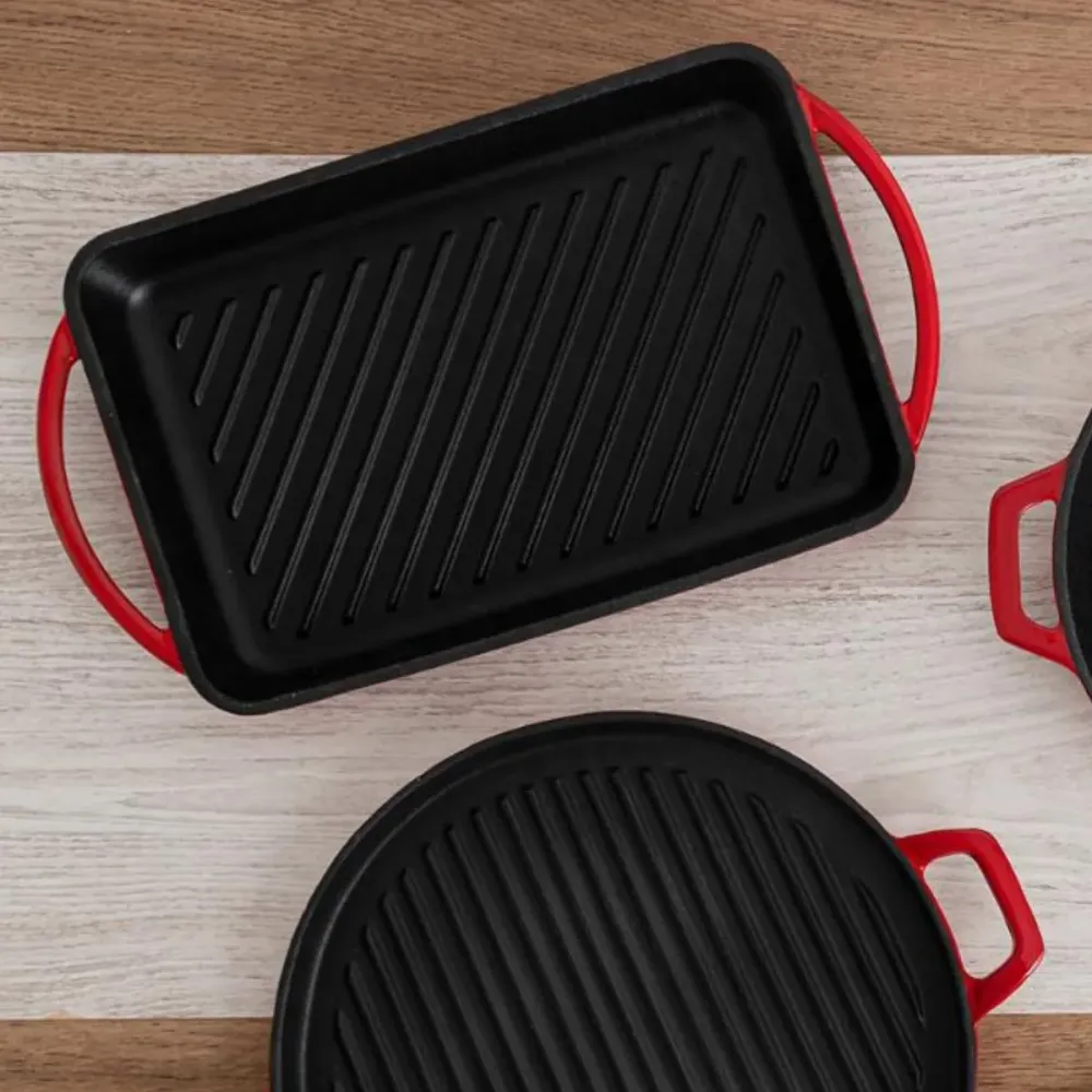 Parrilla rectangular Fierro Bidasoa hierro esmaltado rojo/negro 40x22 cm sin Humo ni Olor
