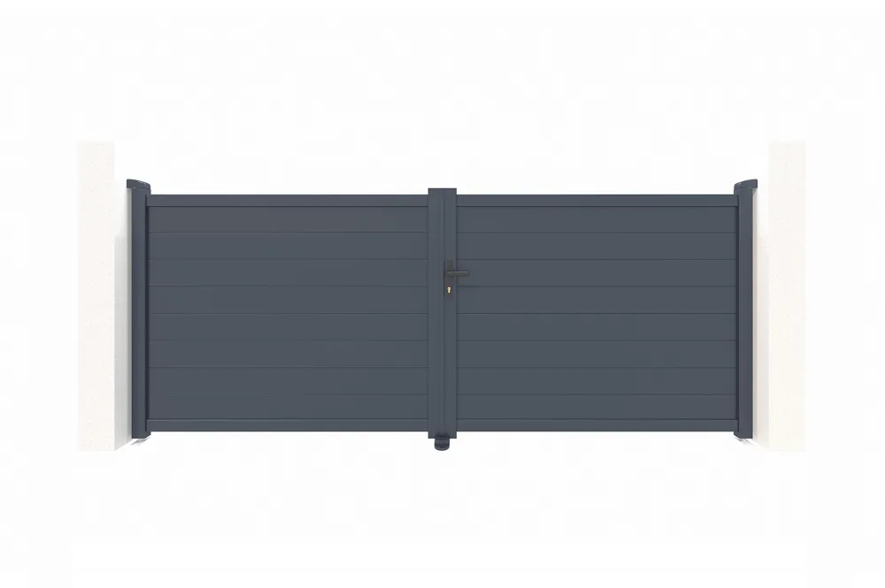 Puerta abatible 3,5m eiger al.140cm alu gris + 2 postes 20x20cm al.166cm con Encendido Rápido