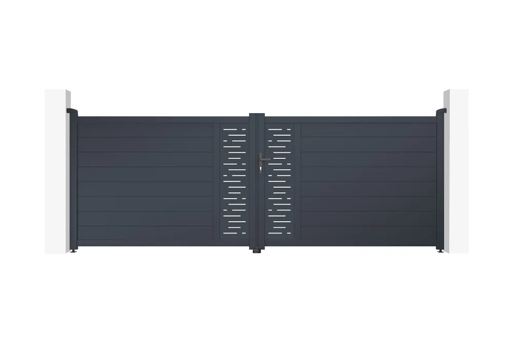 Puerta abatible 4m arlberg al.140cm alu gris + 2 postes 20x20cm al.166cm
