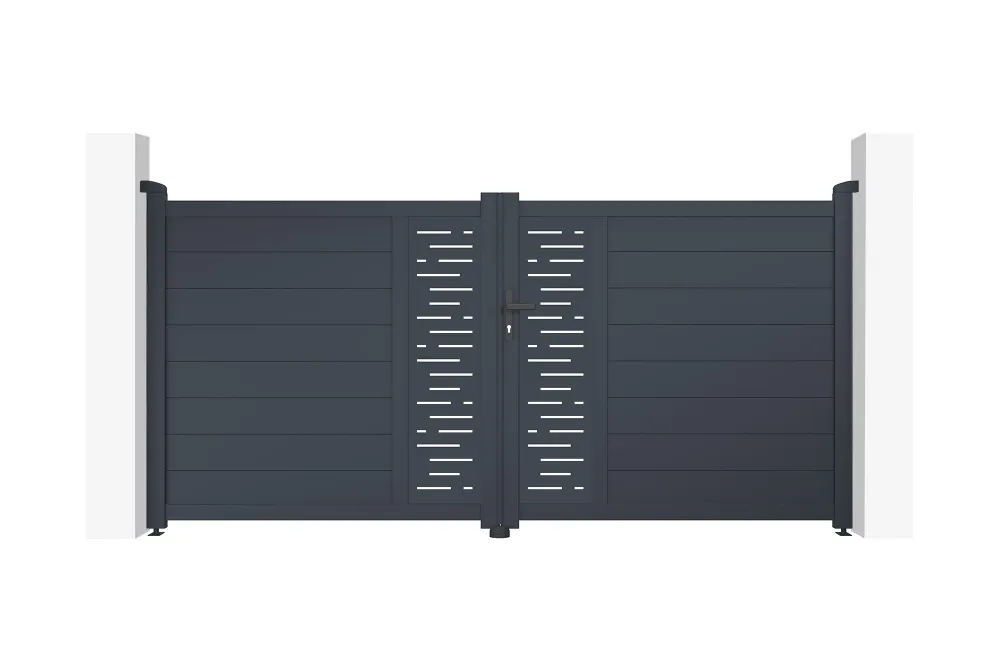 Puerta abatible 3m arlberg al.140cm alu gris + 2 postes 20x20cm al.166cm sin Humo ni Olor