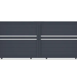Puerta abatible 4m cimone al.160cm alu gris + 2 postes 20x20cm al.190cm