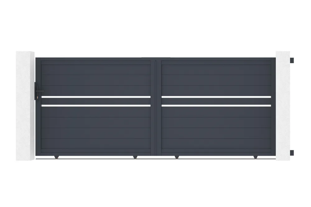 Puerta abatible 4m cimone al.160cm alu gris + 2 postes 20x20cm al.190cm