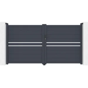Puerta abatible 3m cimone al.160cm alu gris + 2 postes 20x20cm al.190cm Recargable y Reutilizable