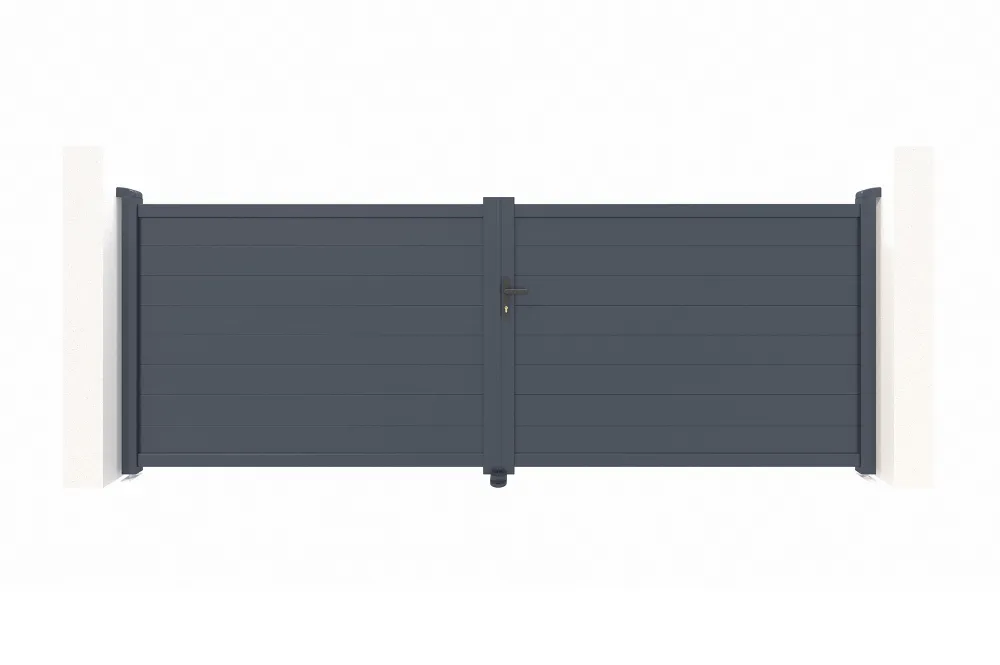 Puerta abatible 4m eiger al.140cm aluminio gris + 2 postes 20x20cm al.166cm