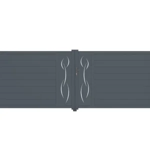 Puerta abatible 4m life al.140cm aluminio gris + 2 postes 20x20cm al.166cm