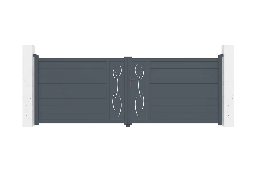 Puerta abatible 4m life al.140cm aluminio gris + 2 postes 20x20cm al.166cm
