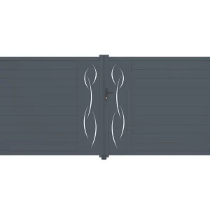 Puerta abatible 4m life al.180cm aluminio gris + 2 postes 20x20cm al.190cm