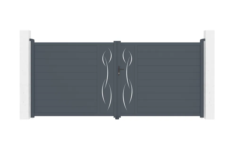 Puerta abatible 4m life al.180cm aluminio gris + 2 postes 20x20cm al.190cm