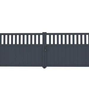 Puerta abatible 4m santis al.140cm alu gris + 2 postes 20x20cm al.166cm