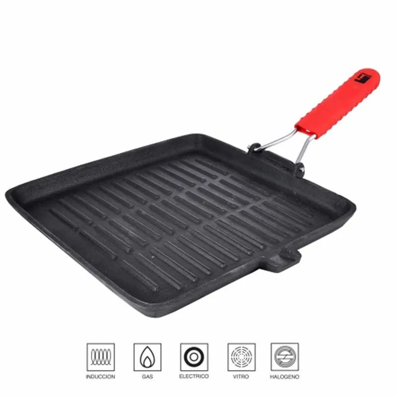 Sartén asadora Bergner hierro fundido negro/rojo 26,5x28 cm de Encina