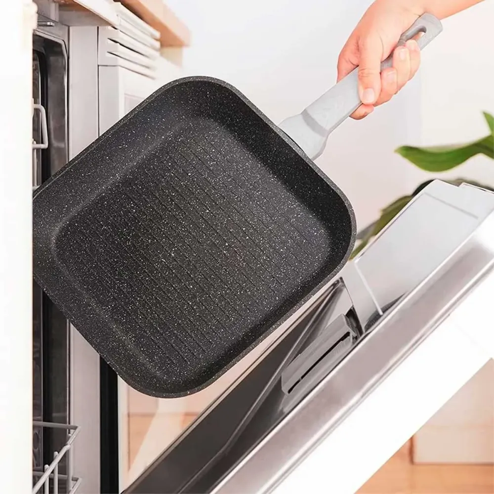 Sartén grill Cecotec Polka Selecto 28 Grill Wood&Rock forma cuadrada negro 28 cm con Boquilla Ajustable