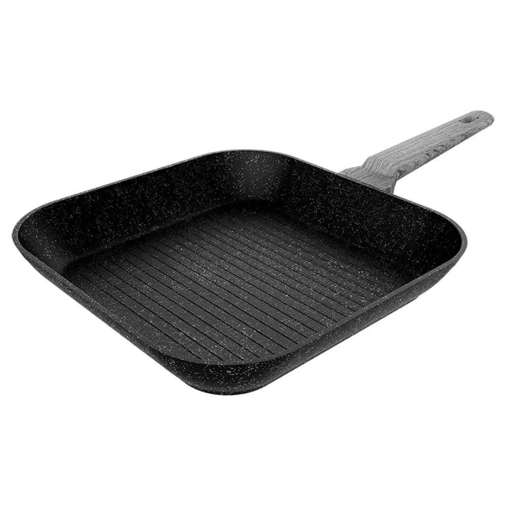 Sartén grill Cecotec Polka Selecto 28 Grill Wood&Rock forma cuadrada negro 28 cm con Boquilla Ajustable