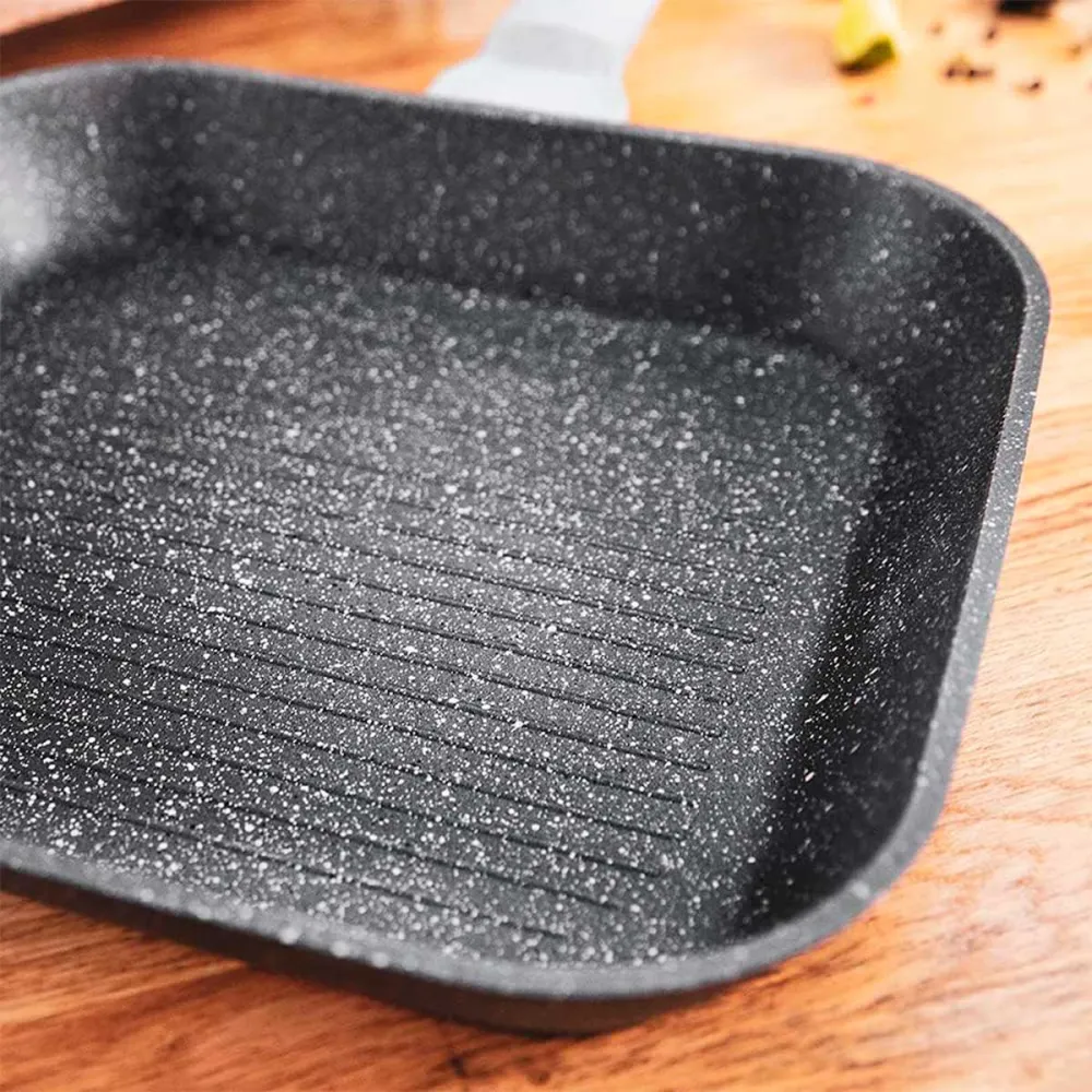Sartén grill Cecotec Polka Selecto 28 Grill Wood&Rock forma cuadrada negro 28 cm con Boquilla Ajustable