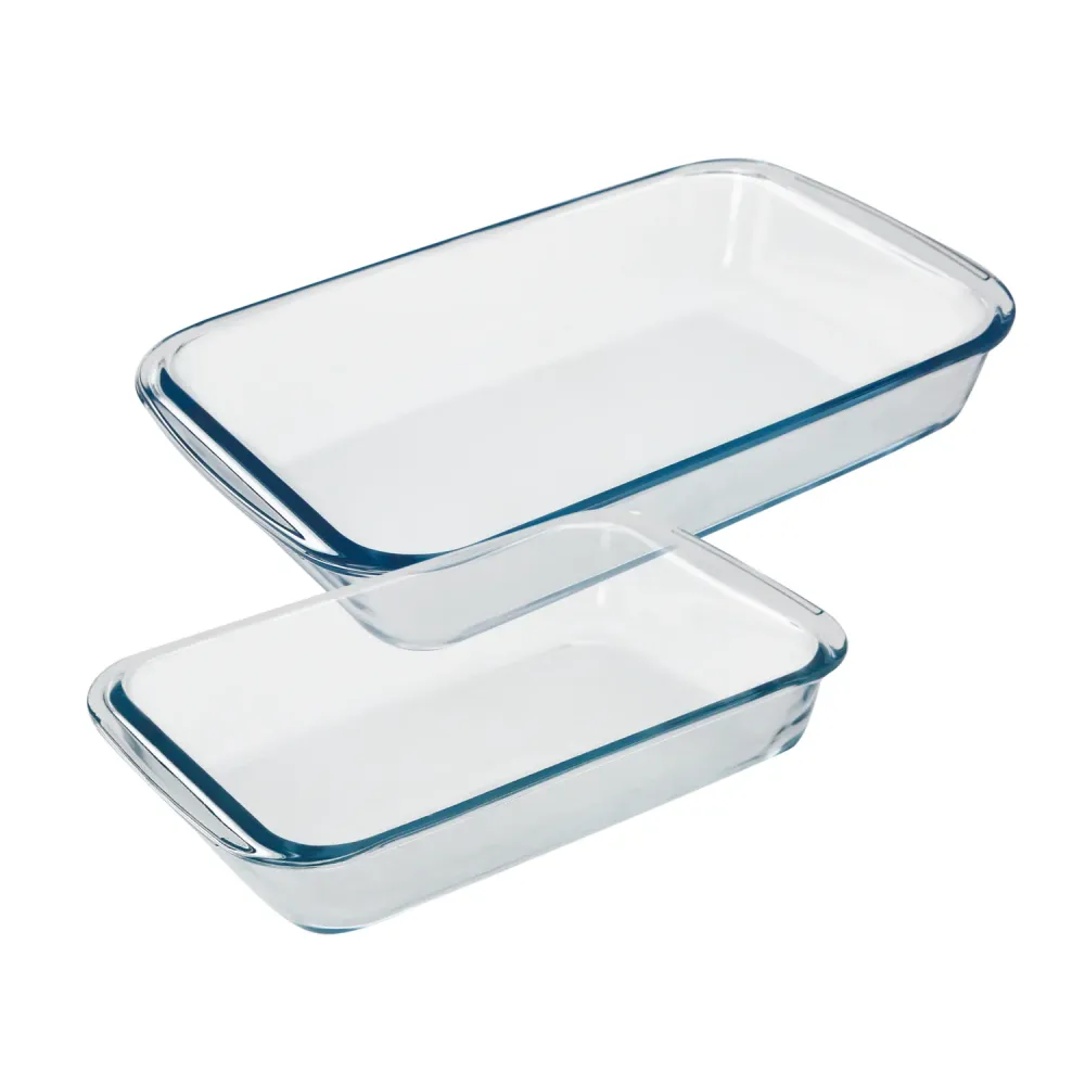 Set 2 Fuentes Horno Cristal Borosilicato Rectangulares 1 y 1.6 L. Impecable Meclas, Ensaladas, Postres, Cocina, Resposteri...