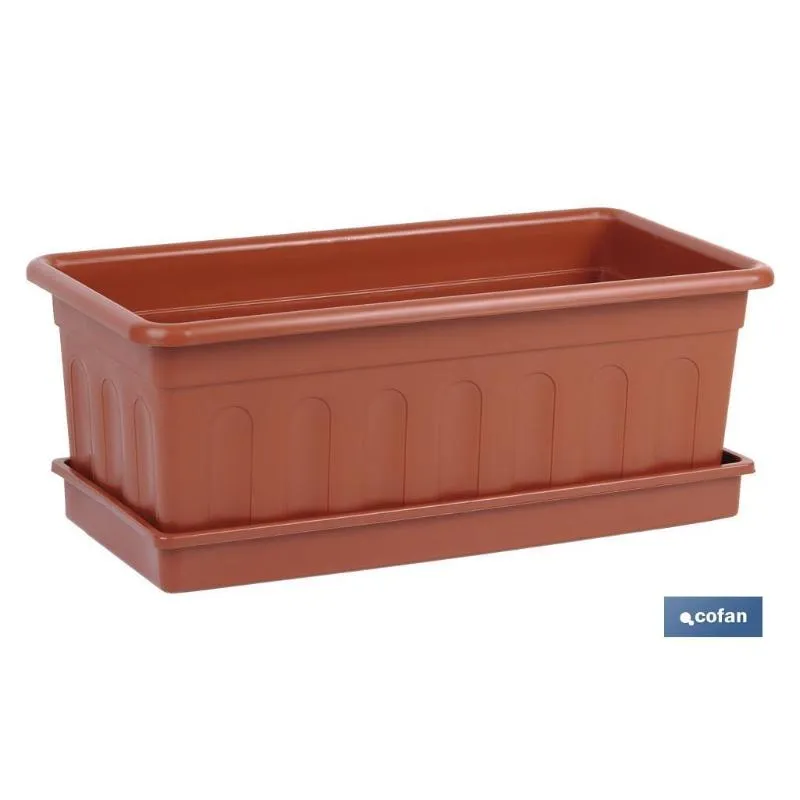 Jardinera marrón modelo azahar 50x21.5x16+plato 48x19.5cm