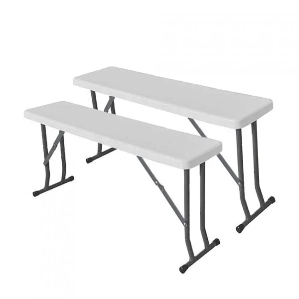 Conjunto plegable mesa de 113cm + 2 Bancos de 95cm blanco Diseño con Estanterí