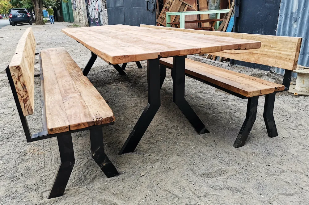 Contenedor de Cultivo Mesa Comedor Roble Directo Y Bancas con Respaldo
