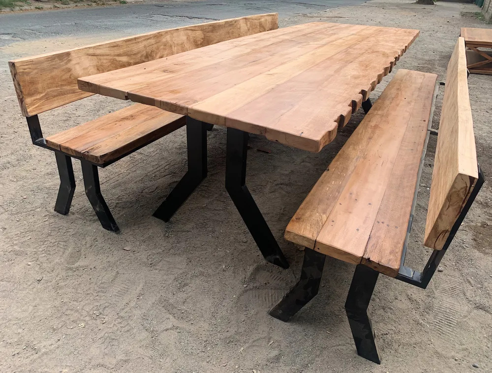 Contenedor de Cultivo Mesa Comedor Roble Directo Y Bancas con Respaldo