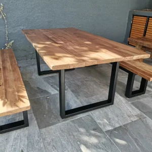 Contenedor de Cultivo Mesa Comedor Roble Natural Cuadrado con Bancas