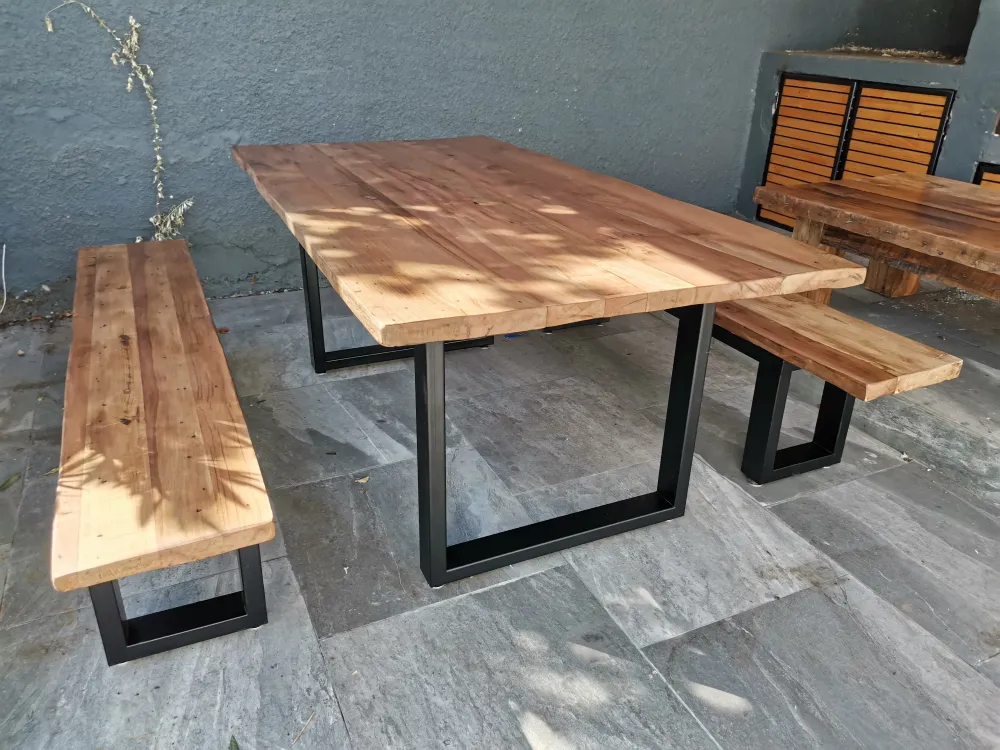Contenedor de Cultivo Mesa Comedor Roble Natural Cuadrado con Bancas