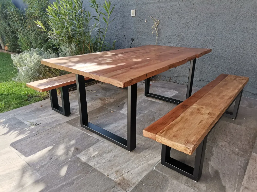 Contenedor de Cultivo Mesa Comedor Roble Natural Cuadrado con Bancas