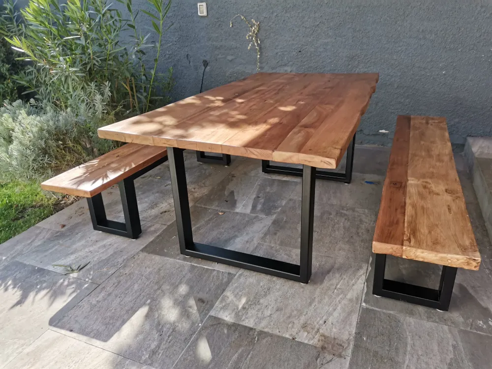 Contenedor de Cultivo Mesa Comedor Roble Natural Cuadrado con Bancas