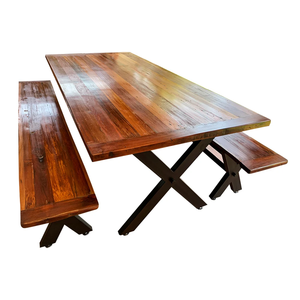 Jardineras Conectables Mesa Comedor Roble Fierro X con Bancas