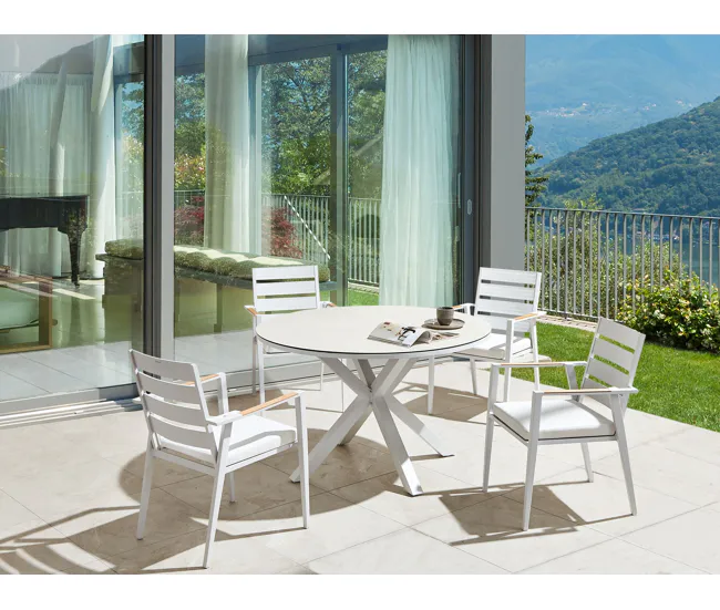 Jardineras Conectables Mesa de jardín blanca ⌀ 120 cm MALETTO