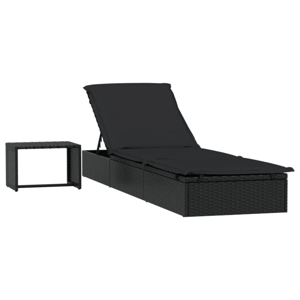 Mesa de Cultivo Elevada vidaXL tumbona 1 ud con mesita ratán sintético negro